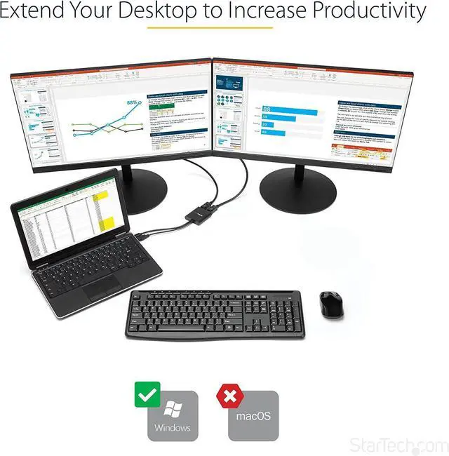 Alt view image 4 of 6 - FOR-South City Mall.com 2-Port Multi Monitor Adapter - Mini DisplayPort to 2x DisplayPort MST Hub - Dual 4K 30Hz - Video Splitter for Extended Desktop Mode on Windows PCs Only - mDP 1.2 to 2x DP