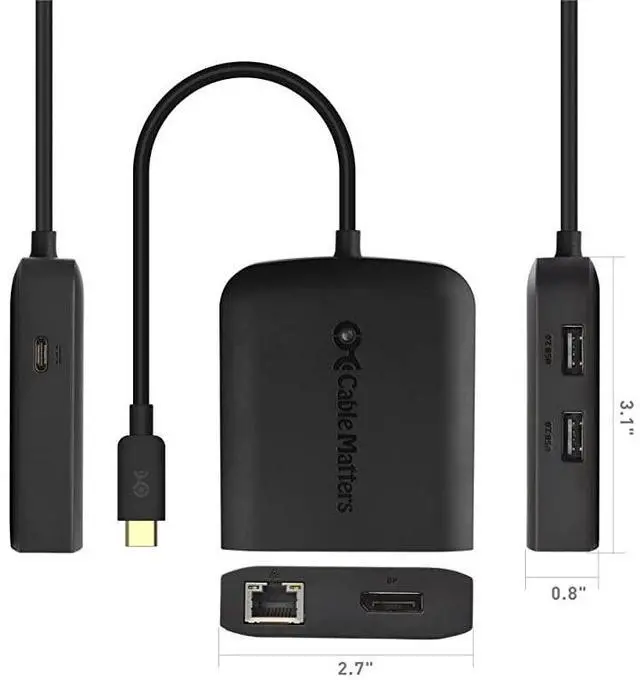 Alt view image 5 of 7 - FOR-USB C Multiport Adapter USB C Hub with DisplayPort 8K 2X USB 20 Fast Ethernet and 60W Charging in Black USBC and Thunderbolt 3 Port Compatible with MacBook Pro and More
