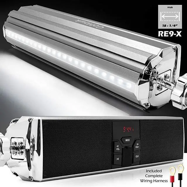 Main image of FOR-RE9X Waterproof Bluetooth Motorcycle Stereo Speakers 78125 in Handlebar Mount MP3 Music Player Audio Amplifier System ATV 4Wheelers USB AUX FM Radio