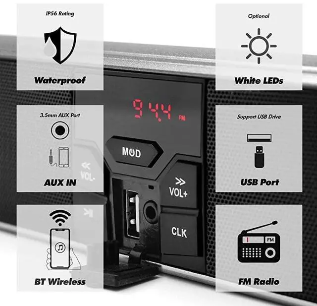 Alt view image 3 of 7 - FOR-RE9X Waterproof Bluetooth Motorcycle Stereo Speakers 78125 in Handlebar Mount MP3 Music Player Audio Amplifier System ATV 4Wheelers USB AUX FM Radio