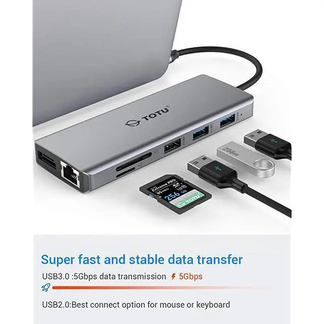 Alt view image 6 of 7 - USB C HUB, Upgraded 13 in 1 Type C Hub Dongle Adapter (4K Dual HDMI&DP,75W PD), Triple Display Docking Station for Windows&MacBook Pro USB C Systems, macOS only Support Mirror Display