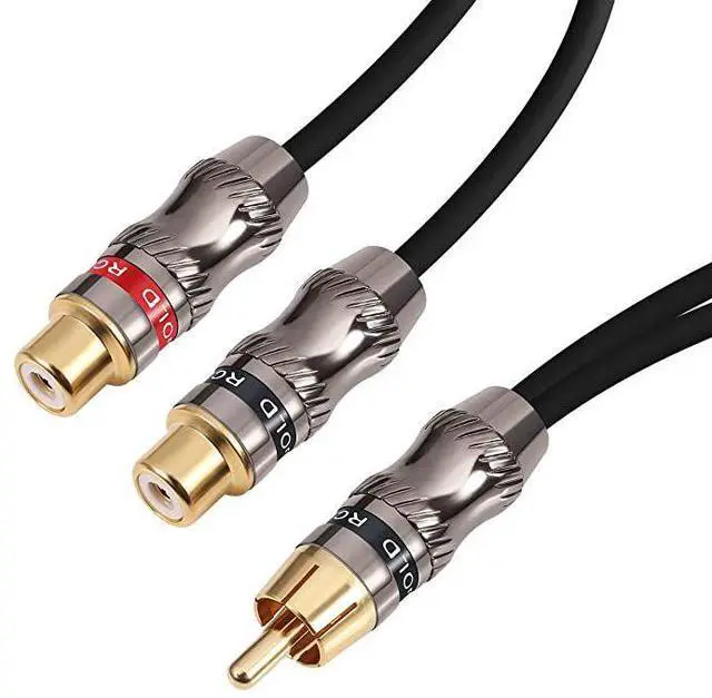 Main image of FOR-RCAPhono Splitter Cable RCA Male to Dual Female Gold Plated Adapter Stereo Audio YCable Heavy Duty for subwoofer 1 Male to 2 Female 1025 cm