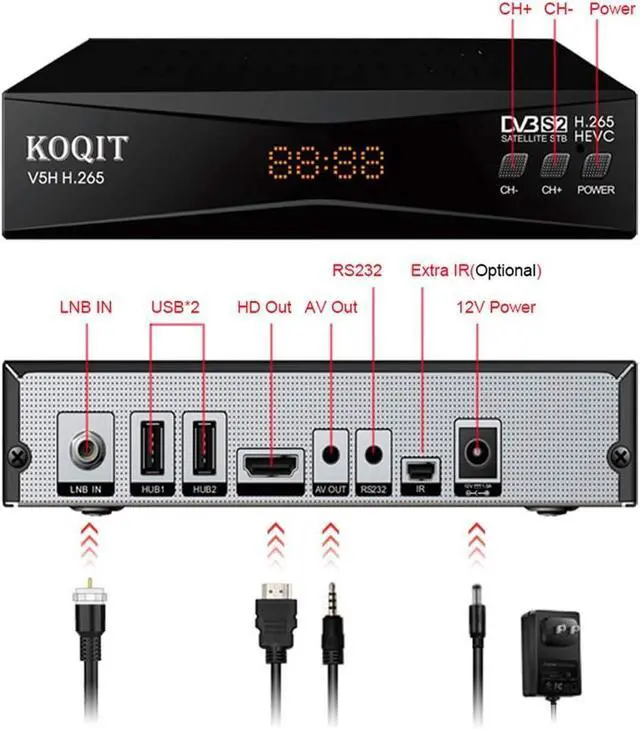 Alt view image 6 of 7 - FOR-South City Mall V5H H.265 Free To Air FTA Satellite Receiver DVB-S2 Satellite TV Receiver HEVC DVB S2 Galaxy 19 Receivers Sat DVB Finder Meecast Biss PVU YouTube TV Decoder DVB2IP Box