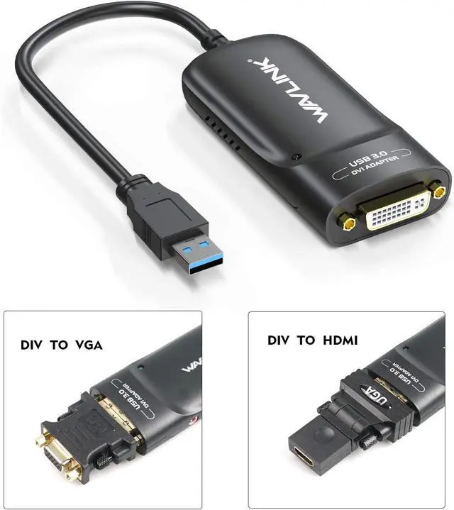 Alt view image 3 of 7 - FOR-Wavlink USB3.0 to DVI/VGA Universal Graphic AdapterSupports Primary/2048x1152 Extend/Mirror Video Mode up to 6 Display Units with Aduio Port Displaylink Chip for Windows Chrome OS