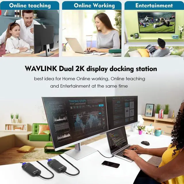 Alt view image 2 of 7 - FOR-Wavlink USB3.0 to DVI/VGA Universal Graphic AdapterSupports Primary/2048x1152 Extend/Mirror Video Mode up to 6 Display Units with Aduio Port Displaylink Chip for Windows Chrome OS