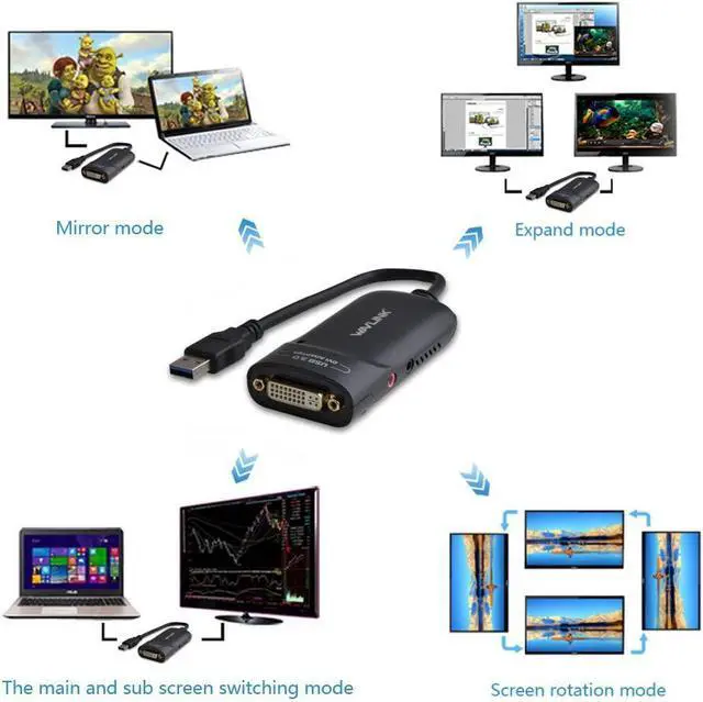 Alt view image 4 of 7 - FOR-Wavlink USB3.0 to DVI/VGA Universal Graphic AdapterSupports Primary/2048x1152 Extend/Mirror Video Mode up to 6 Display Units with Aduio Port Displaylink Chip for Windows Chrome OS