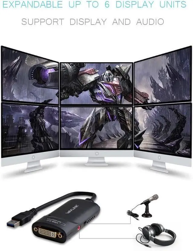 Alt view image 5 of 7 - FOR-Wavlink USB3.0 to DVI/VGA Universal Graphic AdapterSupports Primary/2048x1152 Extend/Mirror Video Mode up to 6 Display Units with Aduio Port Displaylink Chip for Windows Chrome OS