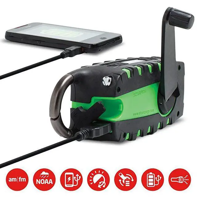 Alt view image 2 of 7 - Rugged Multipowered Portable Emergency Weather Radio & Flashlight, Green (NSP101WXGR)