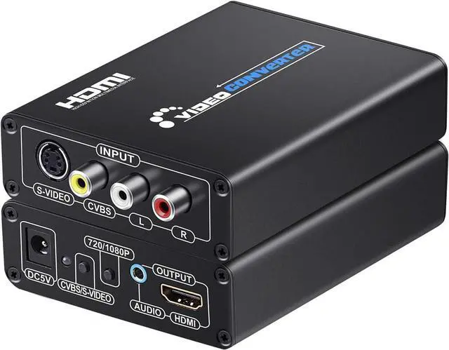 Main image of RCA Svideo to HDMI Converter with RCA + S-Video Cables RCA Composite CVBS AV or Svideo + R/L Audio Input to HDMI Output Upscale Converter