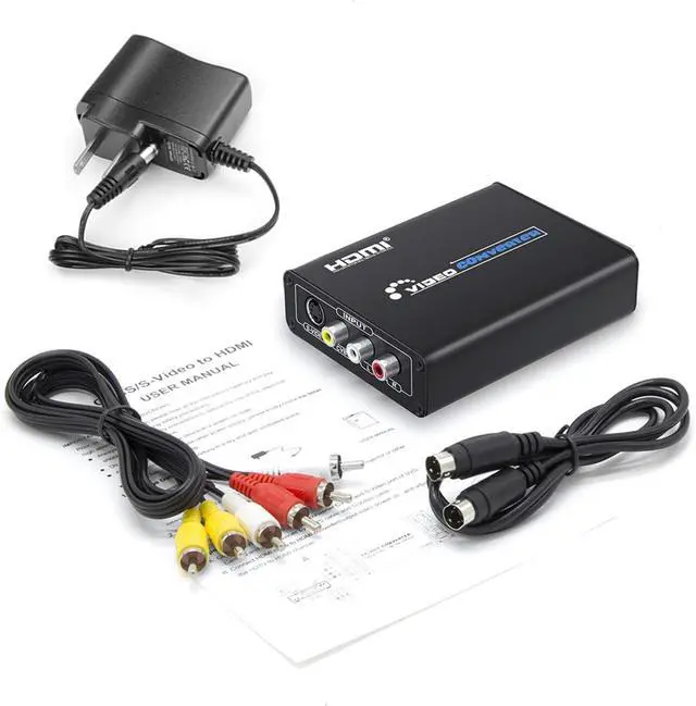 Alt view image 7 of 7 - RCA Svideo to HDMI Converter with RCA + S-Video Cables RCA Composite CVBS AV or Svideo + R/L Audio Input to HDMI Output Upscale Converter