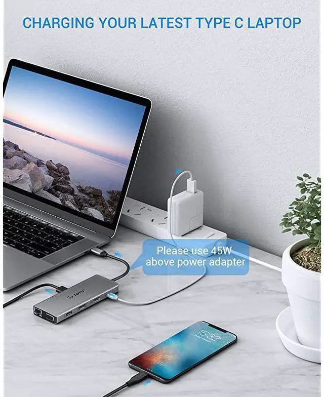 Alt view image 7 of 7 - USB C Hub Upgraded 13 in 1 Type C Hub to 4K HDMI DP VGA 2 USB302 USB2075W PD Triple Display Docking Station for Macbook Pro and Windows USB C Systems macOS only Support Mirror Display