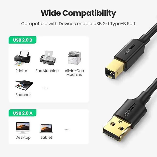 Alt view image 2 of 7 - FOR-USB Printer Cable USB 20 Type A Male to Type B Male Printer Scanner Cable Cord High Speed Compatible for Brother HP Canon Lexmark Epson Dell Xerox Samsung etc and Piano DAC 15 Feet