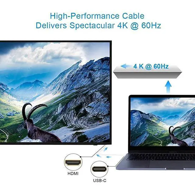 Alt view image 2 of 7 - FOR-USB C to HDMI 4K60Hz USB Type C to HDMI 3 Feet Cable Thunderbolt 3 Compatible Compatible with MacBook Pro 2019Surface Book 2Chromebook PixelYoga 920Samsung S10 S9 S8 White