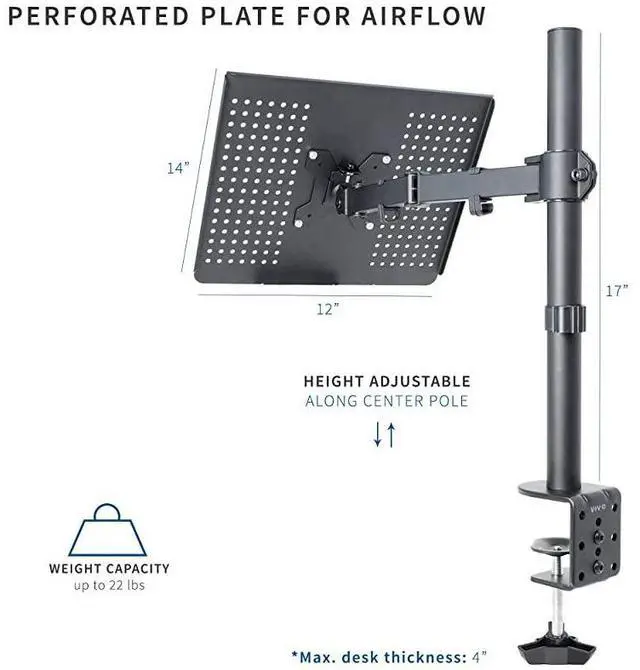 Alt view image 3 of 7 - FOR-Single Laptop Notebook Desk Mount Stand Fully Adjustable Extension with C Clamp STANDV001L