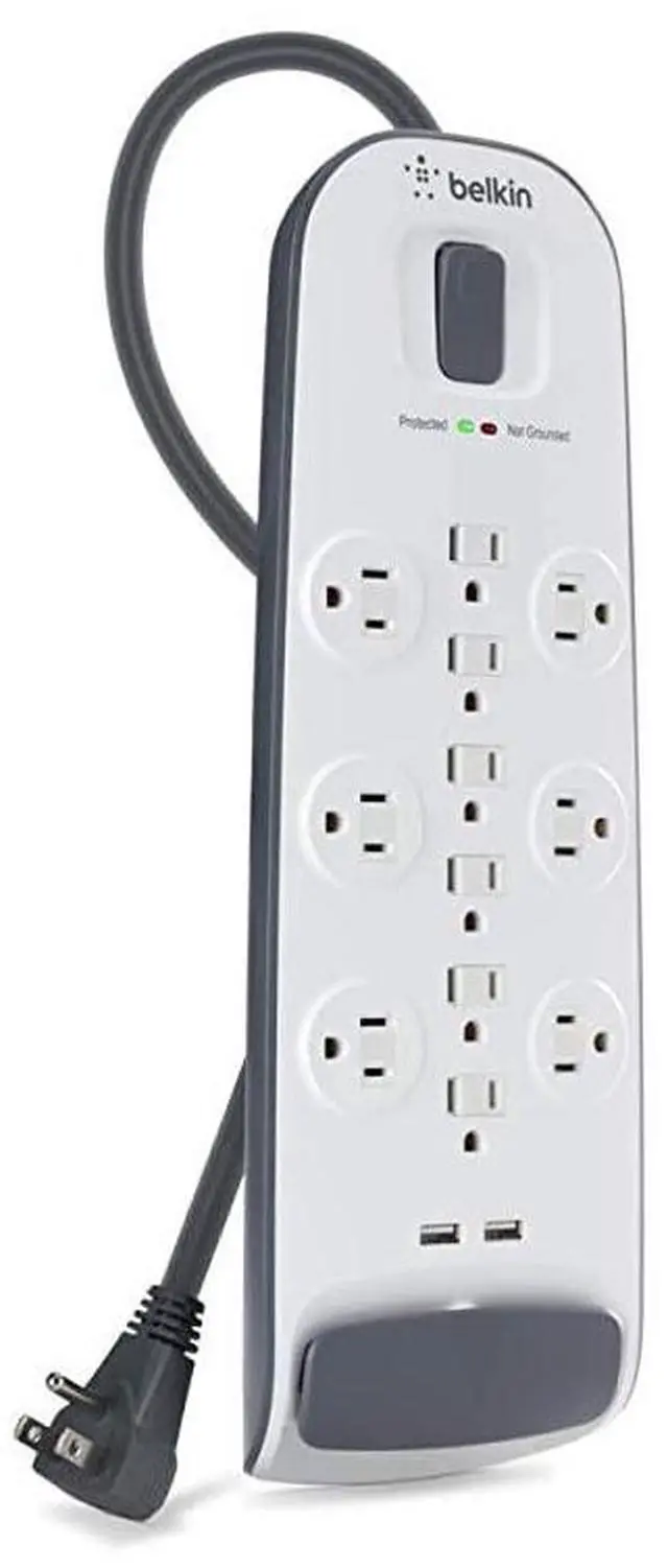 Alt view image 3 of 6 - USB Power Strip Surge Protector - 12 AC Multiple Outlets & 2 USB Ports - 6 ft Long Flat Plug Extension Cord for Home, Office, Travel, Computer Desktop & Charging Brick - White (3,996 Joules)