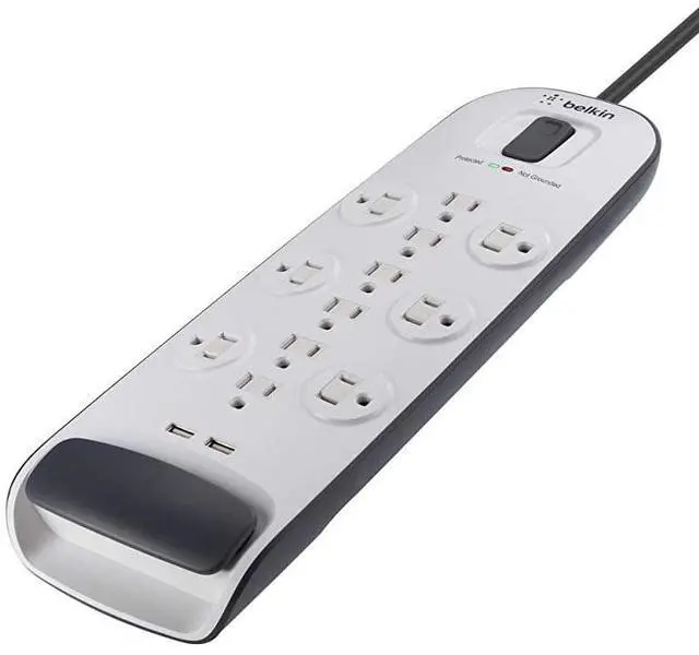 Alt view image 4 of 6 - USB Power Strip Surge Protector - 12 AC Multiple Outlets & 2 USB Ports - 6 ft Long Flat Plug Extension Cord for Home, Office, Travel, Computer Desktop & Charging Brick - White (3,996 Joules)