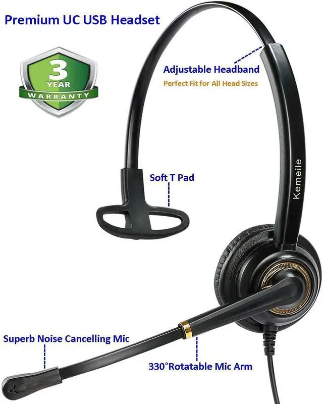 Alt view image 4 of 7 - USB Headset with Microphone Noise Cancelling and Volume Controls Computer Headphone Headset with Voice Recognition Mic for UC Softphones Teams Business Skype Lync Zoom Conference Online Course etc