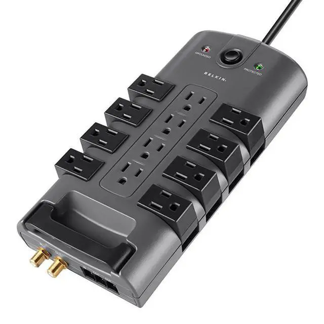 Alt view image 3 of 6 - Surge Power Strip Protector - 8 Rotating & 4 Stationary AC Multiple Outlets - 8 ft Long Heavy Duty Extension Cord Flat Pivot Plug for Home, Office, Travel, Desktop & Charging Brick, 4320 Joules