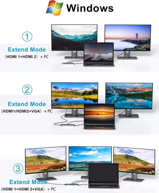 Alt view image 3 of 7 - FOR-USB C Docking Station Dual Monitor, 14 in 1 USB-C Laptop Docking Station USB Type C Hub Multiport Adapter Dongle with 2 HDMI VGA 5 USB SD/TF Audio for Dell/Surface/HP/Lenovo Laptops