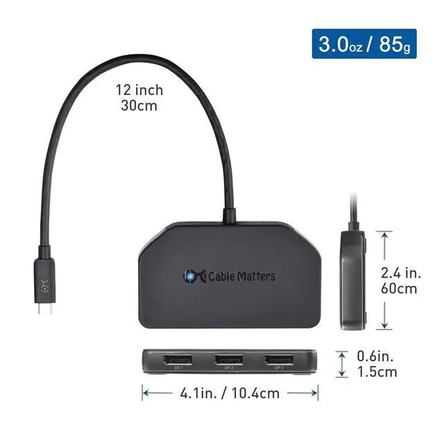 Alt view image 7 of 7 - Generic Brand Triple Monitor USB C Hub with 3 DisplayPort, 100W Charging, 8K and 4K 120Hz HDR Support, Thunderbolt 4 USB4 Compatible, Windows, Single Pack
