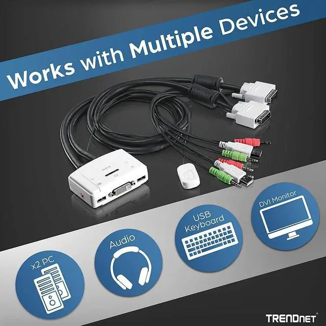 Alt view image 3 of 6 - TRENDnet 2-Port DVI USB KVM Switch and Cable Kit with Audio Manage Two PCs USB 2.0 Hot-Plug Auto-Scan Hot-Keys Windows/Linux/Mac Compliant TK-214i
