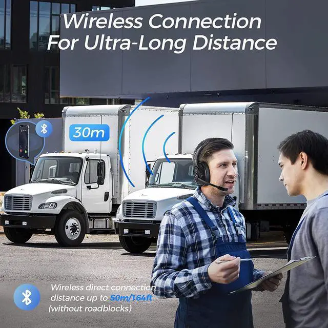 Alt view image 3 of 7 - FOR-Truck Driver Bluetooth Headset with Microphone Environmental Noise Cancelling Wireless Headphone 99ft Long Wireless Range Up to 30 Hours of Talk Time Ultra-Large Soft Earmuff Trucker Headset
