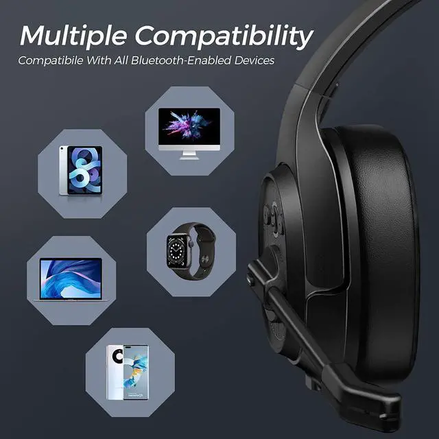 Alt view image 6 of 7 - FOR-Truck Driver Bluetooth Headset with Microphone Environmental Noise Cancelling Wireless Headphone 99ft Long Wireless Range Up to 30 Hours of Talk Time Ultra-Large Soft Earmuff Trucker Headset