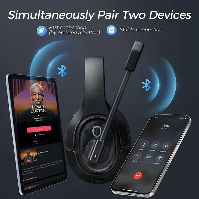 Alt view image 7 of 7 - FOR-Truck Driver Bluetooth Headset with Microphone Environmental Noise Cancelling Wireless Headphone 99ft Long Wireless Range Up to 30 Hours of Talk Time Ultra-Large Soft Earmuff Trucker Headset