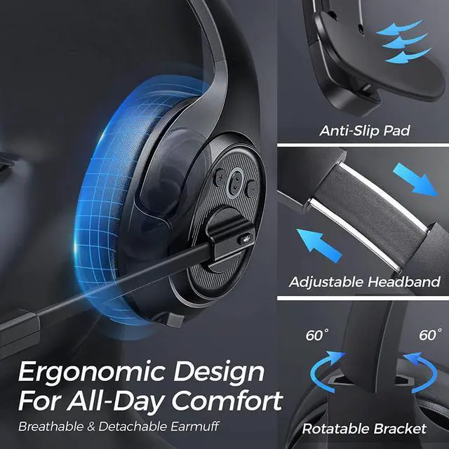 Alt view image 4 of 7 - FOR-Truck Driver Bluetooth Headset with Microphone Environmental Noise Cancelling Wireless Headphone 99ft Long Wireless Range Up to 30 Hours of Talk Time Ultra-Large Soft Earmuff Trucker Headset