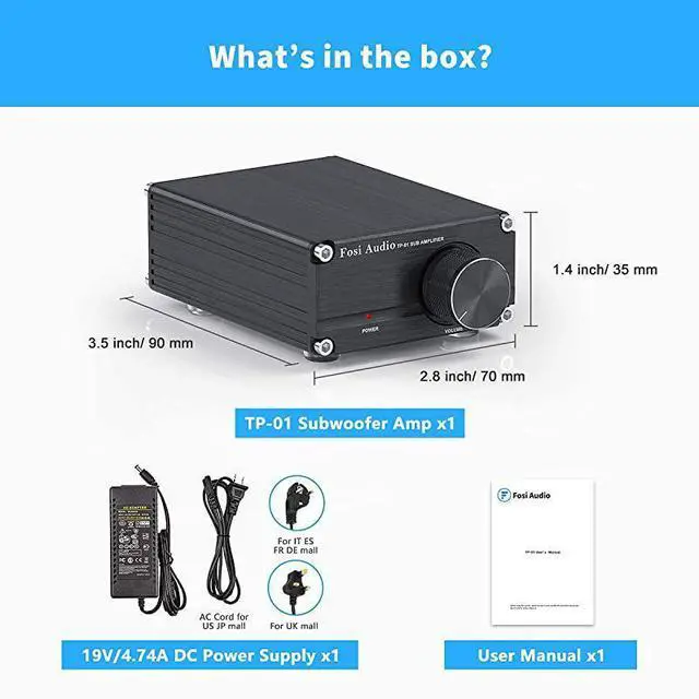 Alt view image 7 of 7 - FOR-Amplifier Receiver 100Watt Mini HiFi Digital Class D Integrated Stereo Audio Amp for Sub Bass + Power Supply TP01