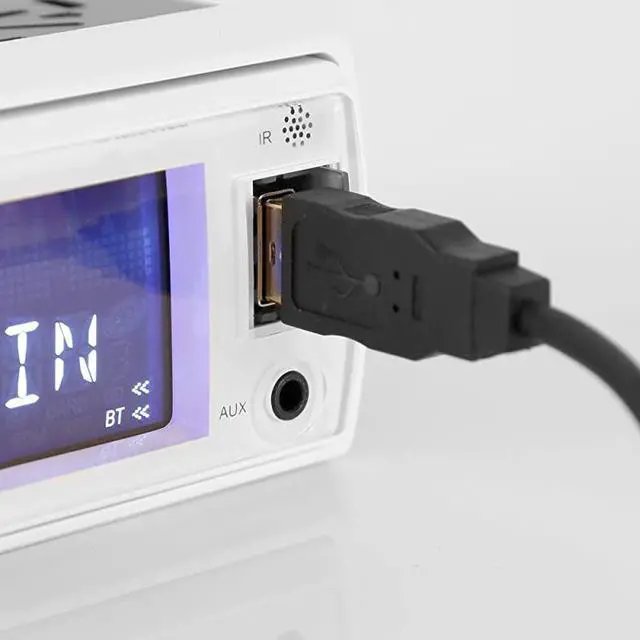 Alt view image 2 of 5 - FOR-Bluetooth Marine Receiver Stereo 12v Single DIN Style Boat In dash Radio Receiver System with Digital LCD RCA MP3 USB SD AM FM Radio Remote Control Wiring Harness PLRMR23BTW White