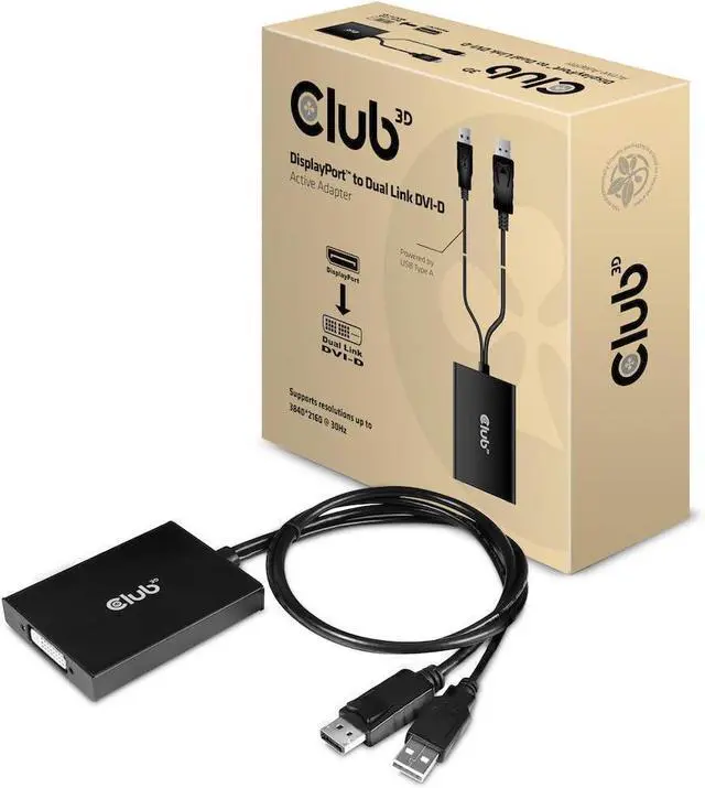 Alt view image 3 of 5 - FOR-Club 3D CAC-1010 DisplayPort to DVI Dual-Link DVI-D Active Adapter for Your Monitor/Display - USB A Powered ?C 2560x1600 Resolution HDCP Supported NOT for Apple Cinema Monitors