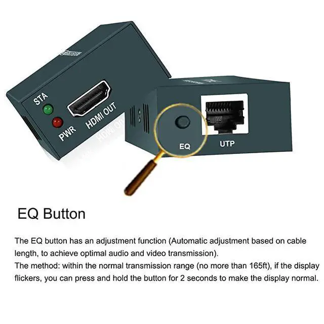 Alt view image 4 of 7 - FOR-Extender Splitter 1x2, HD1080P@60Hz & 3D Visual, Extending 165ft (50m) Length Transmission Over CAT5e/CAT6/CAT7 Cable, 2 Channel Transmission with 2 Loop Out