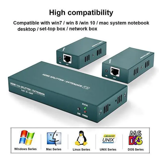 Alt view image 5 of 7 - FOR-Extender Splitter 1x2, HD1080P@60Hz & 3D Visual, Extending 165ft (50m) Length Transmission Over CAT5e/CAT6/CAT7 Cable, 2 Channel Transmission with 2 Loop Out