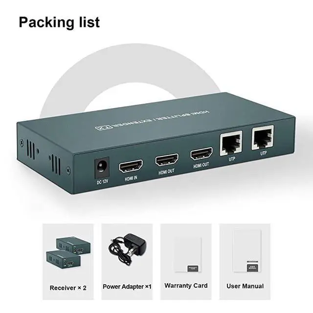 Alt view image 7 of 7 - FOR-Extender Splitter 1x2, HD1080P@60Hz & 3D Visual, Extending 165ft (50m) Length Transmission Over CAT5e/CAT6/CAT7 Cable, 2 Channel Transmission with 2 Loop Out
