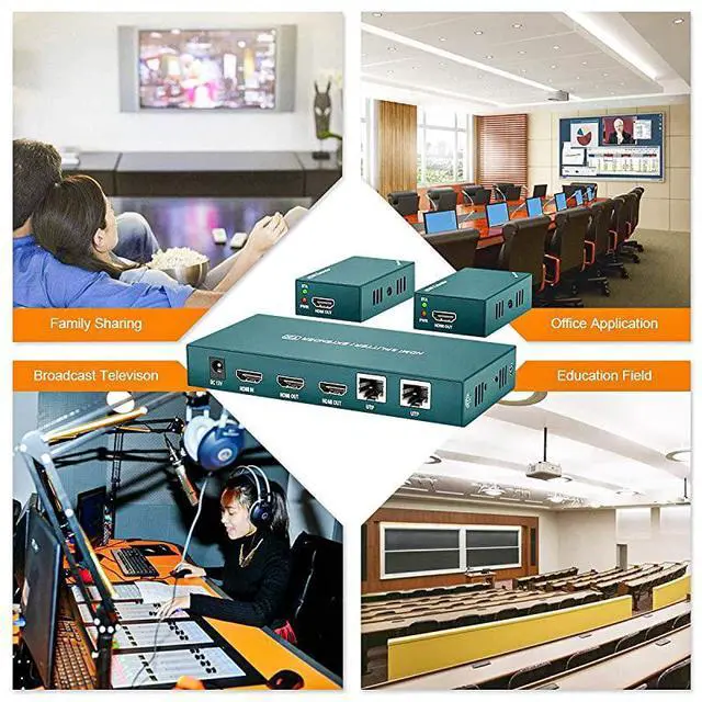 Alt view image 6 of 7 - FOR-Extender Splitter 1x2, HD1080P@60Hz & 3D Visual, Extending 165ft (50m) Length Transmission Over CAT5e/CAT6/CAT7 Cable, 2 Channel Transmission with 2 Loop Out