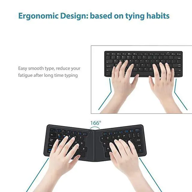 Alt view image 2 of 7 - FOR-BK06 Bluetooth Keyboard - Multi-Device Portable Keyboard Bluetooth 5.1 for iOS, Android, Windows, Tablet Smartphone Laptops Mac, Rechargeable Battery Ergonomic Design - Foldable Keyboard