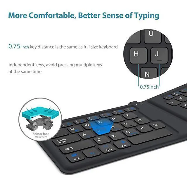 Alt view image 3 of 7 - FOR-BK06 Bluetooth Keyboard - Multi-Device Portable Keyboard Bluetooth 5.1 for iOS, Android, Windows, Tablet Smartphone Laptops Mac, Rechargeable Battery Ergonomic Design - Foldable Keyboard
