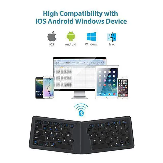 Alt view image 7 of 7 - FOR-BK06 Bluetooth Keyboard - Multi-Device Portable Keyboard Bluetooth 5.1 for iOS, Android, Windows, Tablet Smartphone Laptops Mac, Rechargeable Battery Ergonomic Design - Foldable Keyboard