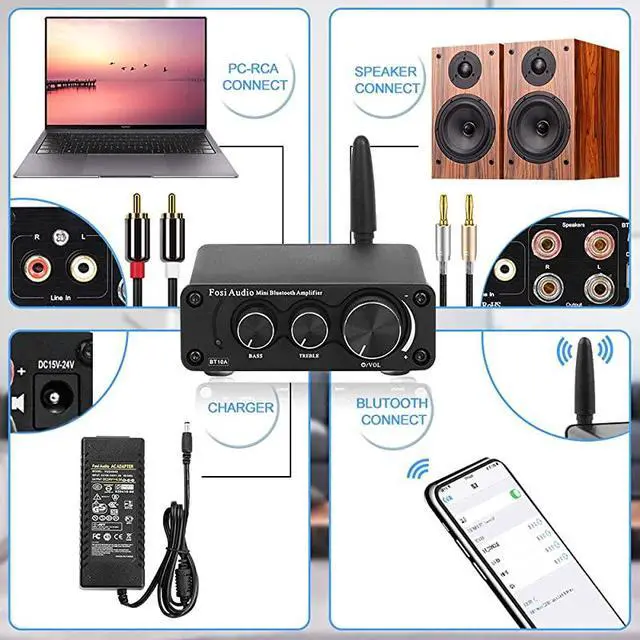 Alt view image 2 of 6 - FOR-Bluetooth 50 Stereo Audio Amplifier Receiver 2 Channel Class D Mini HiFi Integrated Amp for Home Speakers 50W x 2 TPA3116 BT10A