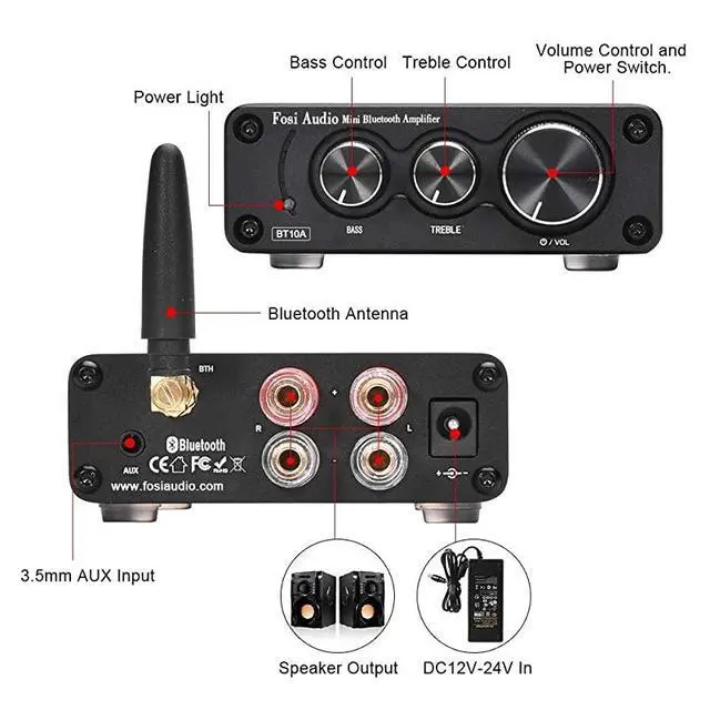 Alt view image 6 of 6 - FOR-Bluetooth 50 Stereo Audio Amplifier Receiver 2 Channel Class D Mini HiFi Integrated Amp for Home Speakers 50W x 2 TPA3116 BT10A