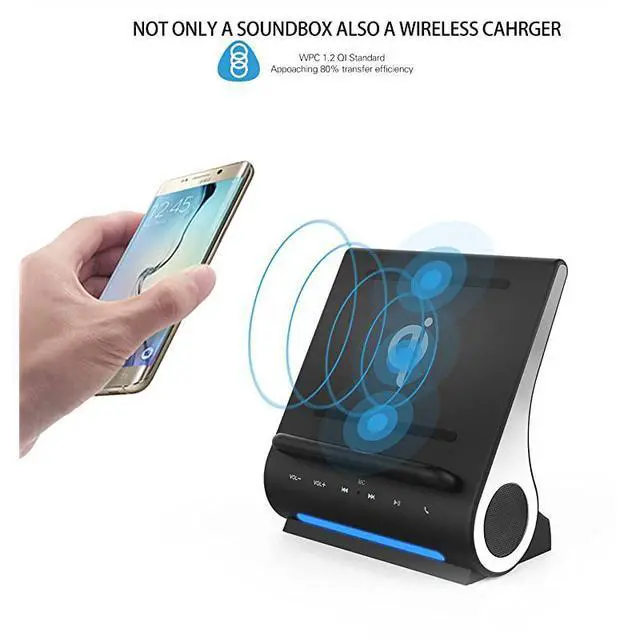 Alt view image 3 of 7 - FOR-Dockall D100 Qi Wireless Charger Bluetooth Premium Speakers Docking Station with Built in Mic Handsfree call 3 in 1 Station for iPhone and Samsung phone