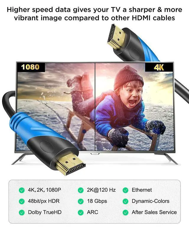Alt view image 2 of 7 - FOR-4K HDMI Cable 100FT - (HDMI 2.0 18Gbps) Ultra High Speed Gold Plated Connectors Ethernet Audio Return Video 4K FullHD1080p 3D Compatible with Xbox Playstation Arc PS3 PS4 PS9 PC HDTV