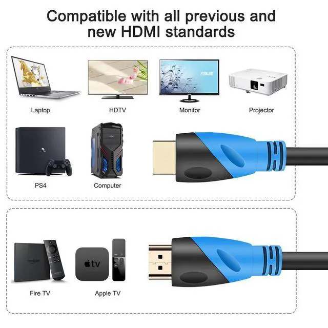 Alt view image 3 of 7 - FOR-4K HDMI Cable 100FT - (HDMI 2.0 18Gbps) Ultra High Speed Gold Plated Connectors Ethernet Audio Return Video 4K FullHD1080p 3D Compatible with Xbox Playstation Arc PS3 PS4 PS9 PC HDTV