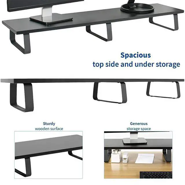 Alt view image 3 of 7 - FOR-Black 39 inch Extra Long Monitor Riser Wood Steel Desktop Stand | Dual Screen TV Keyboard Laptop Ergonomic Desk and Tabletop Organizer STANDV000DL