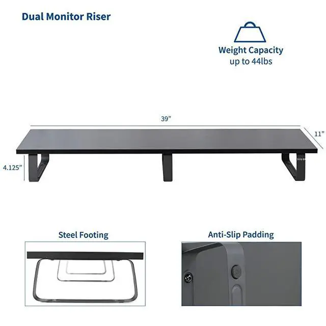 Alt view image 2 of 7 - FOR-Black 39 inch Extra Long Monitor Riser Wood Steel Desktop Stand | Dual Screen TV Keyboard Laptop Ergonomic Desk and Tabletop Organizer STANDV000DL