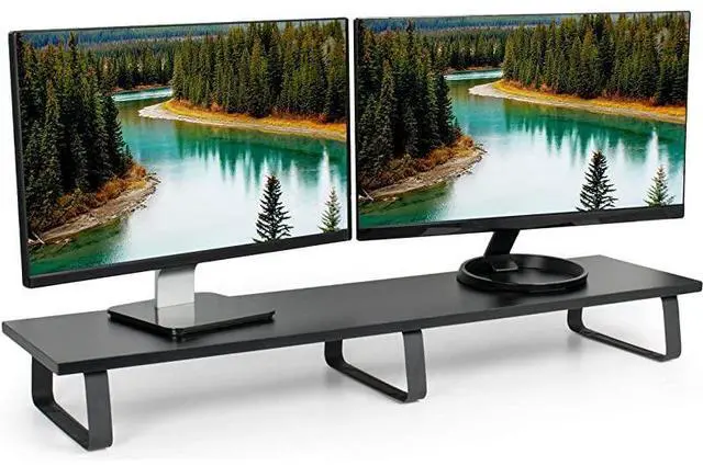 Main image of FOR-Black 39 inch Extra Long Monitor Riser Wood Steel Desktop Stand | Dual Screen TV Keyboard Laptop Ergonomic Desk and Tabletop Organizer STANDV000DL
