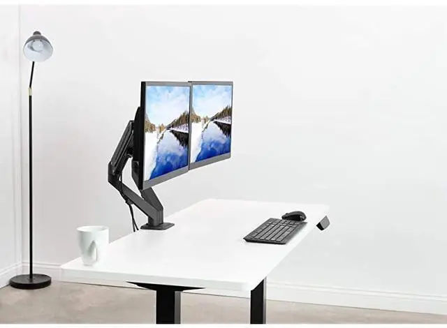Alt view image 2 of 7 - FOR-Black Articulating Dual Pneumatic Spring Arm Clampon Desk Mount Stand Fits 2 Monitor Screens 17 to 27 inches with Max VESA 100x100 STANDV102O