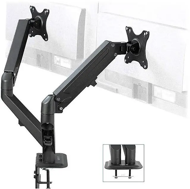 Main image of FOR-Black Articulating Dual Pneumatic Spring Arm Clampon Desk Mount Stand Fits 2 Monitor Screens 17 to 27 inches with Max VESA 100x100 STANDV102O