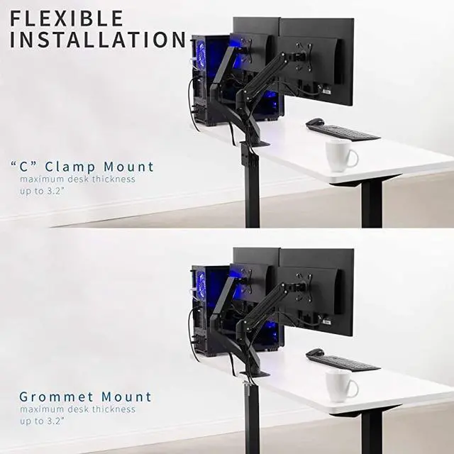 Alt view image 7 of 7 - FOR-Black Articulating Dual Pneumatic Spring Arm Clampon Desk Mount Stand Fits 2 Monitor Screens 17 to 27 inches with Max VESA 100x100 STANDV102O